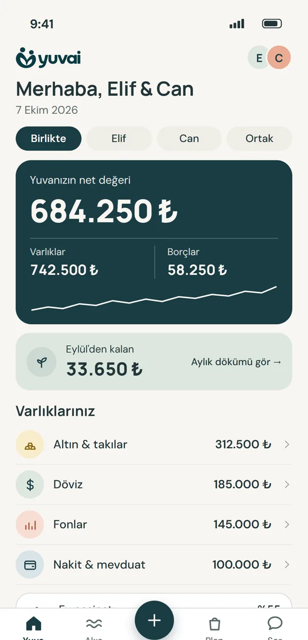 Yuva ekranı: net değer ve varlıklar